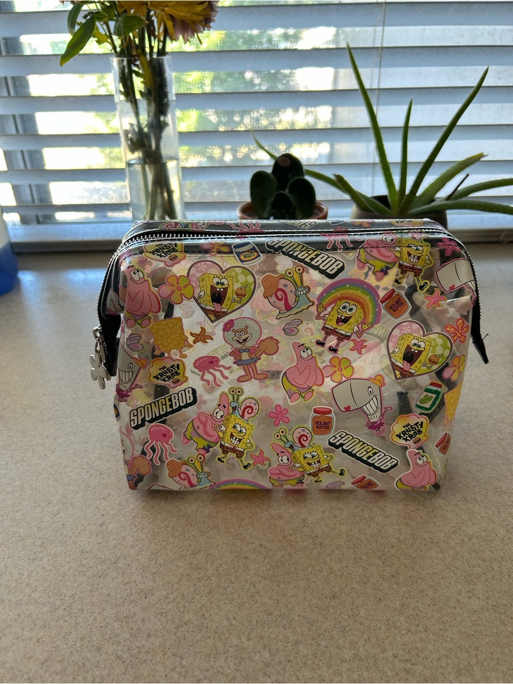 Skinnydip x Spongebob Squarepants Transparent Sticker Cosmetic Makeup Bag Pouch